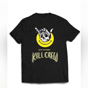 Kill Crew Black Tee with Skull and Smiley Design